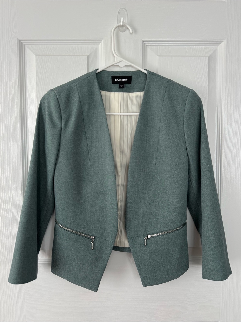 Express Women's Teal Open-Front Zip-Pocket Blazer Crop- Size 0